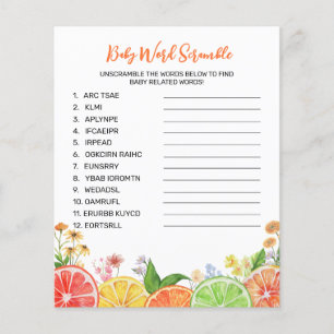 Watercolor Citrus Baby Shower Word Scramble Game