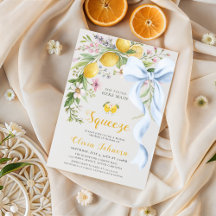 Watercolor Citrus Blue Bow Summer Bridal Shower 
