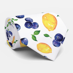 Watercolor Citrus Blueberry Lemon Fruit Tie