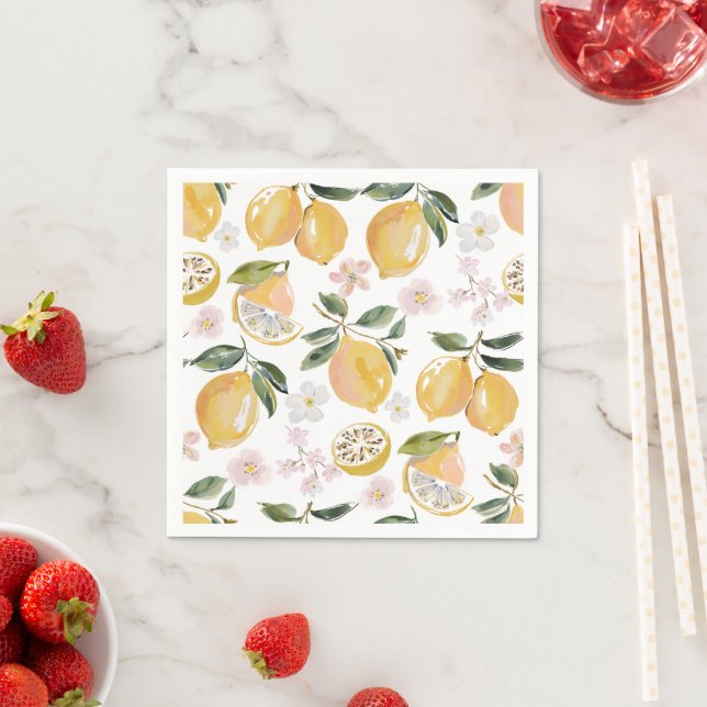 Watercolor Citrus & Blueberry Pattern Napkin (Insitu)