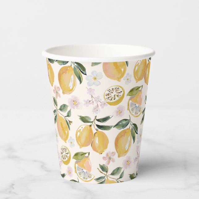 Watercolor Citrus & Blueberry Pattern Paper Cups (Front)