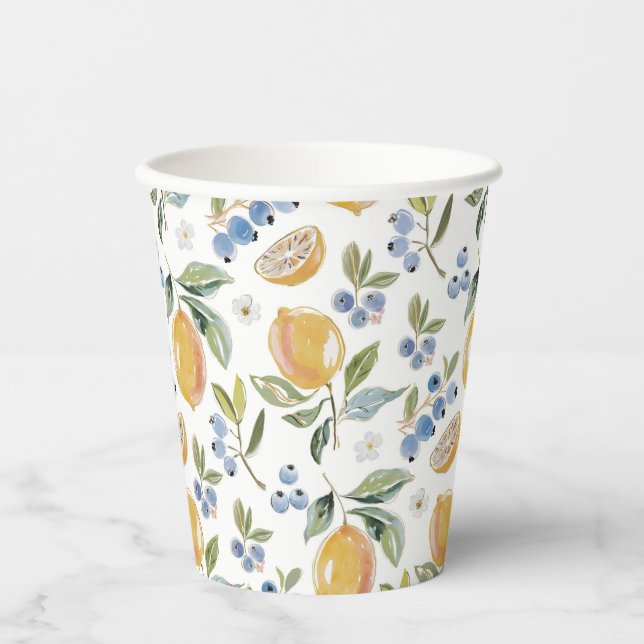 Watercolor Citrus & Blueberry Pattern Paper Cups (Front)