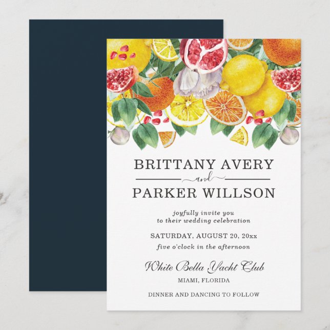 Watercolor Citrus Botanical Wedding Invitation (Front/Back)