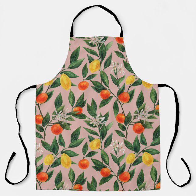 Watercolor Citrus Branches Ornament Pattern Apron (Front)