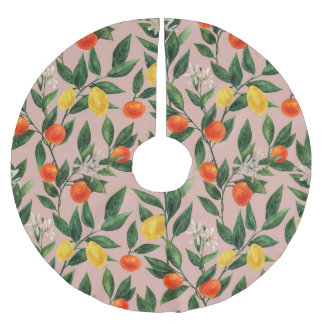 Watercolor Citrus Branches Ornament Pattern Brushed Polyester Tree Skirt