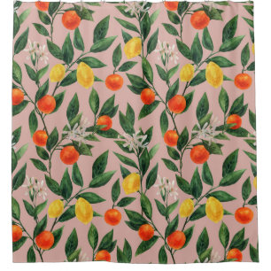 Watercolor Citrus Branches Ornament Pattern Shower Curtain