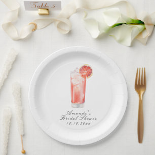 Watercolor Citrus Cocktail Bridal Shower Paper Plate