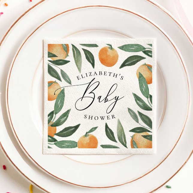 Watercolor citrus floral garden script baby shower napkin (Creator Uploaded)