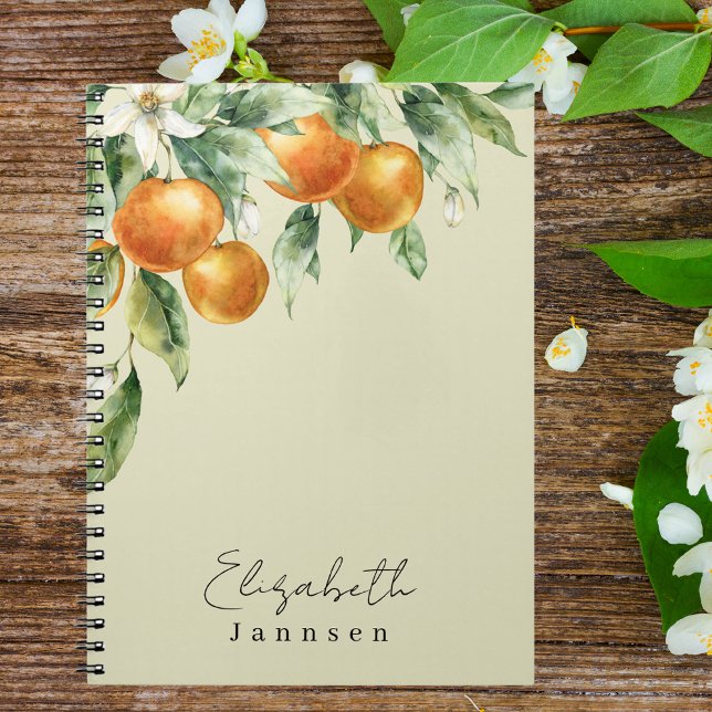 Watercolor Citrus Floral Modern Monogram Notebook (Creator Uploaded)