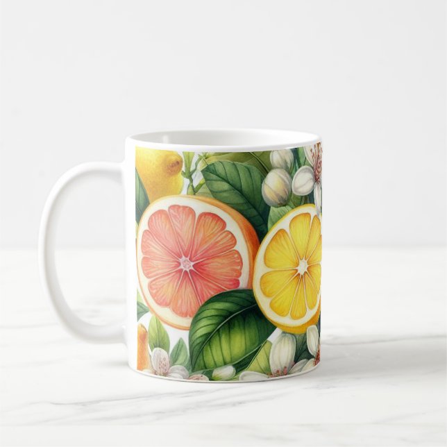 Watercolor Citrus Fruit Pattern Coffee Mug (Left)