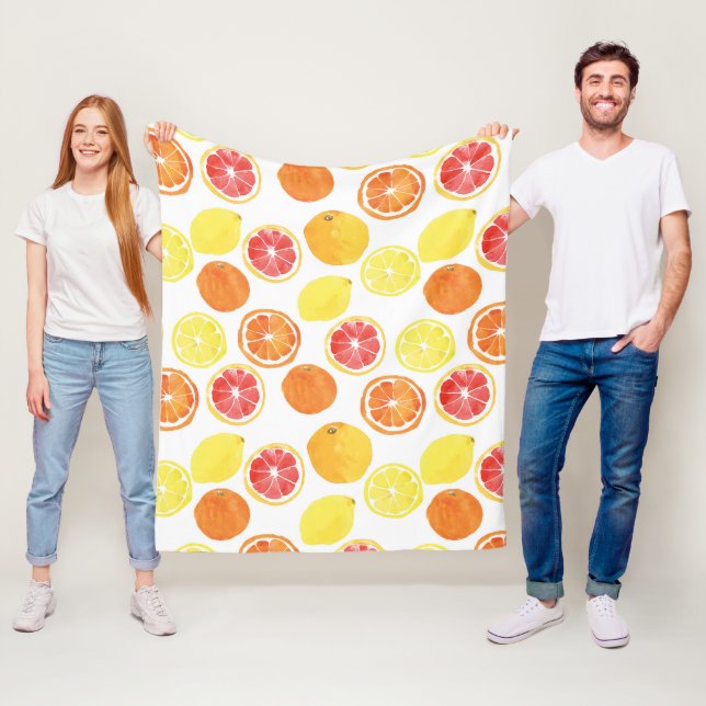 Watercolor Citrus Fruit Pattern Fleece Blanket (In Situ)