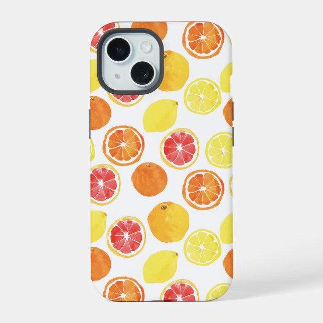 Watercolor Citrus Fruit Pattern iPhone 15 Case (Back)