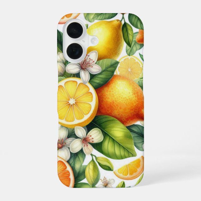 Watercolor Citrus Fruit Pattern iPhone 16 Case (Back)