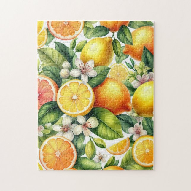 Watercolor Citrus Fruit Pattern Jigsaw Puzzle (Vertical)