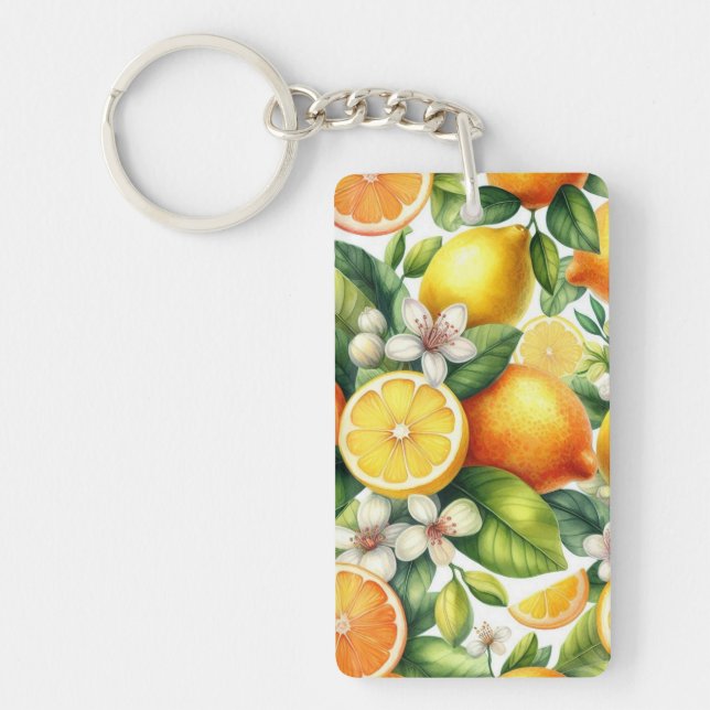 Watercolor Citrus Fruit Pattern Key Ring (Front)