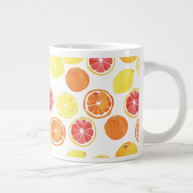 Watercolor Citrus Fruit Pattern Large Coffee Mug (Right)