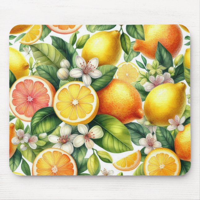 Watercolor Citrus Fruit Pattern Mouse Pad (Front)