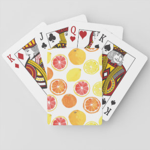 Watercolor Citrus Fruit Pattern Playing Cards