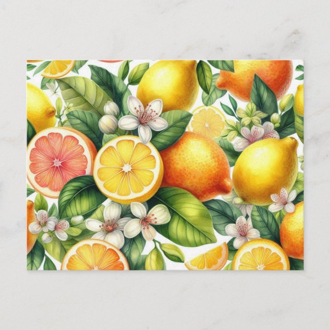 Watercolor Citrus Fruit Pattern Postcard (Front)