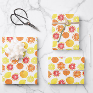 Watercolor Citrus Fruit Pattern Wrapping Paper Sheet