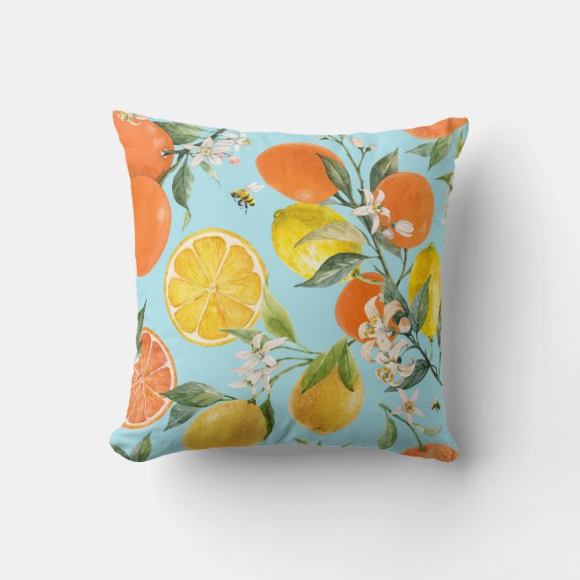 Watercolor Citrus Fruits: Hand Drawn Cushion (Front)