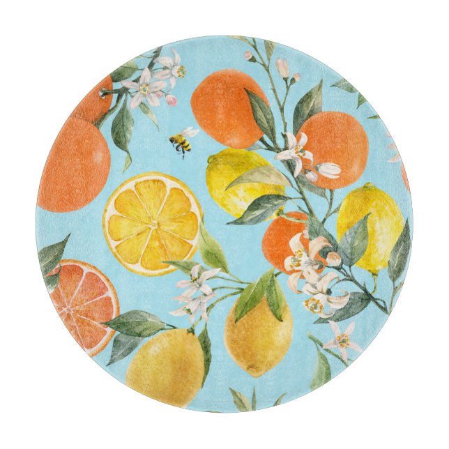 Watercolor Citrus Fruits: Hand Drawn Cutting Board (Front)