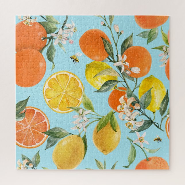 Watercolor Citrus Fruits: Hand Drawn Jigsaw Puzzle (Vertical)