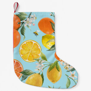 Watercolor Citrus Fruits: Hand Drawn Small Christmas Stocking