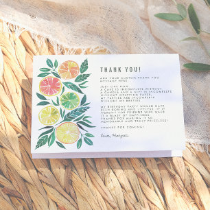 Watercolor Citrus Fruits Modern Birthday Thank You Card