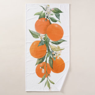 Watercolor citrus fruits orange lemon bath towel