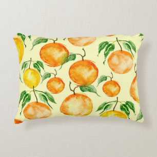 Watercolor citrus fruits, tropical pattern. decorative cushion