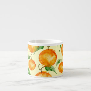 Watercolor citrus fruits, tropical pattern. espresso cup