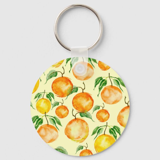 Watercolor citrus fruits, tropical pattern. key ring (Front)