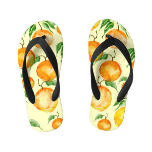 Watercolor citrus fruits, tropical pattern. kid's jandals