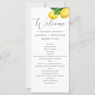 Watercolor citrus garden lemon wedding program