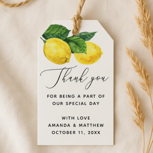 Watercolor citrus garden lemon wedding thank you gift tags