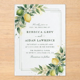 Watercolor Citrus Green Lemon Botanical Wedding Acrylic Invitations