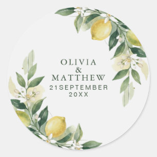 Watercolor Citrus Green Lemon Botanical Wedding Classic Round Sticker