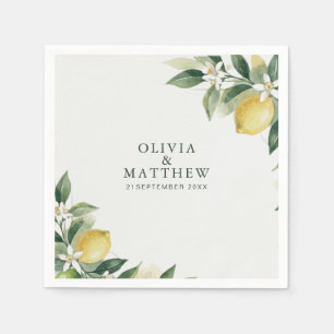 Watercolor Citrus Green Lemon Botanical Wedding Napkin