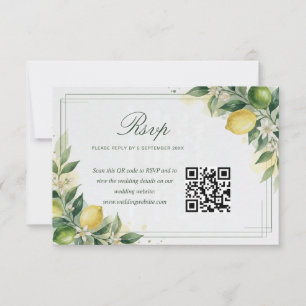 Watercolor Citrus Green Lemon Wedding QR RSVP Card