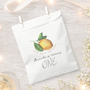 Watercolor citrus lemon 1st birthday party favour bags
