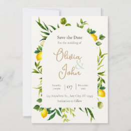 Watercolor Citrus Lemon Arch Save the Date Card