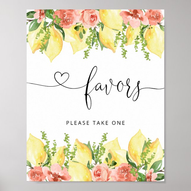 Watercolor Citrus Lemon Baby Shower Favours Sign (Front)