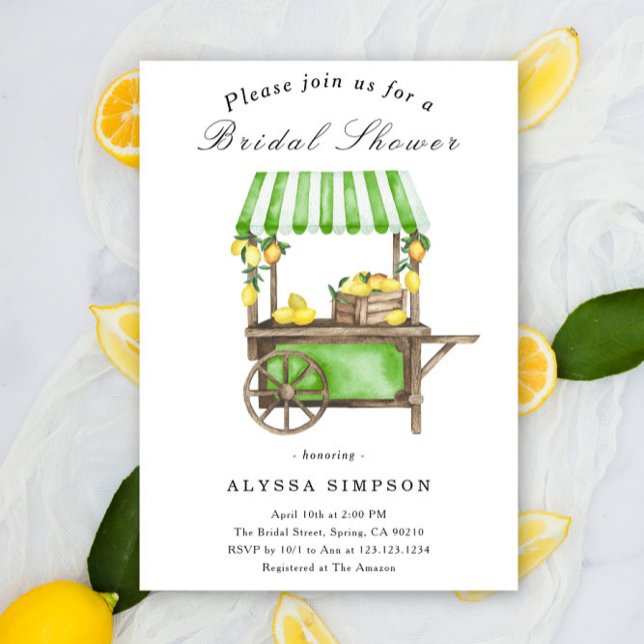 Watercolor Citrus Lemon Cart Bridal Shower Invitation (Creator Uploaded)