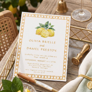 Watercolor Citrus Lemon Mediterranean Wedding Invitation