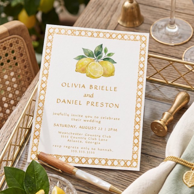 Watercolor Citrus Lemon Mediterranean Wedding Invitation (Creator Uploaded)