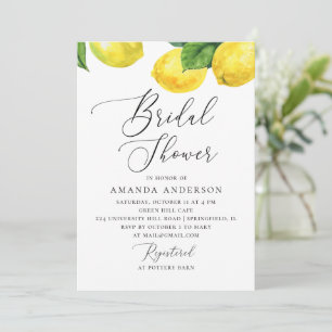 Watercolor citrus lemon wedding bridal shower invitation