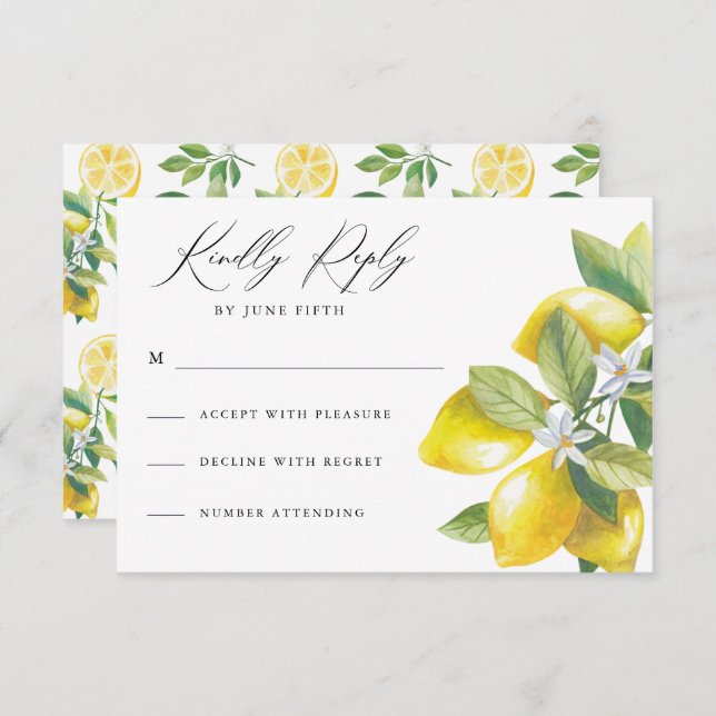 Watercolor Citrus Lemon Wedding RSVP (Front/Back)
