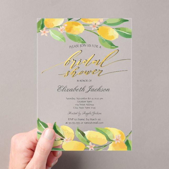 Watercolor Citrus Lemons  Bridal Shower  Acrylic Invitations (Insitu (Handheld))