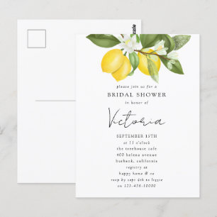 Watercolor Citrus Lemons Bridal Shower Invitation Postcard